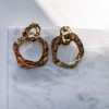 Gold Flower Pearl Dangle Earrings