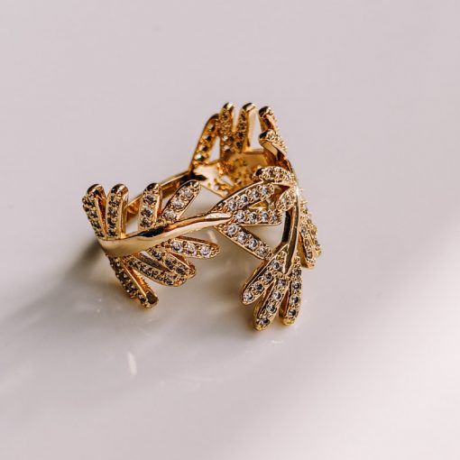 Gold Leaf Diamond Zircon Ring