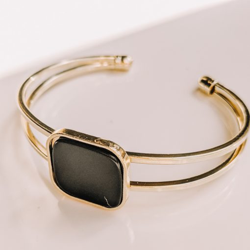 Gold Natural Black Stone Bracelet