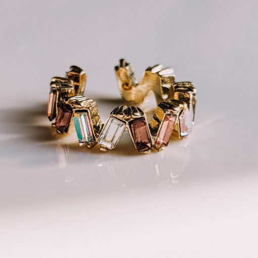 Gold Rainbow Gemstone Ring - Size 2 / Ear Cuff