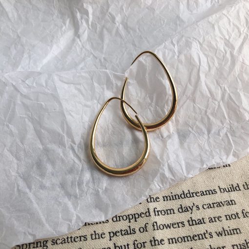 Water Drop Oval Hoop Gold Earrings