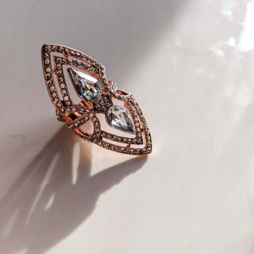 Rose Gold Shiny Crystal Ring - Size 9