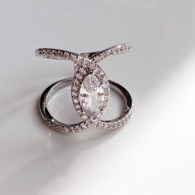 Silver Double C-shaped Zircon Ring