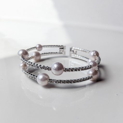 Silver Pearl Shimmering Diamonds Bracelet