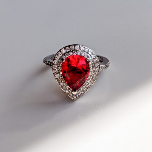 Silver Red Burnt Ruby Ring