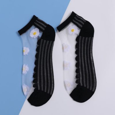 Women Daisy Floral Silk Socks - Three Designs