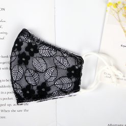 Women Black Floral Lace Adjustable Masks -Two Pack