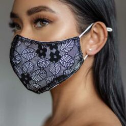 Women Black Floral Lace Adjustable Masks -Two Pack
