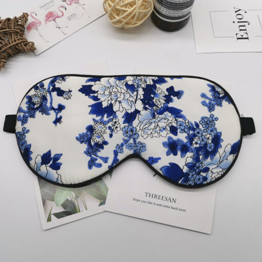 Blue & White Porcelain Floral 100% Silk Eye Mask
