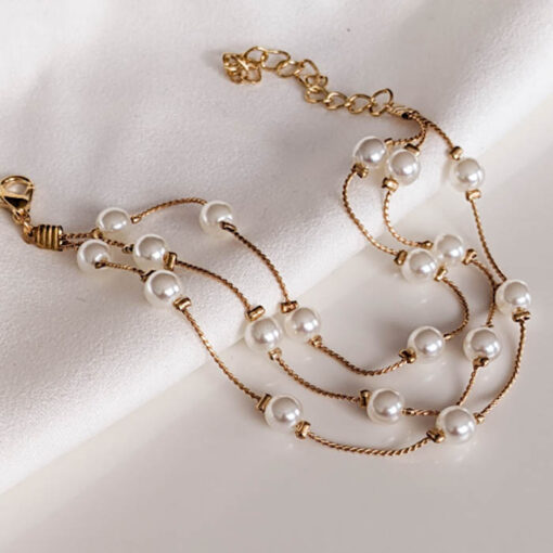 Multilayer Pearls Gold Chain Bracelet