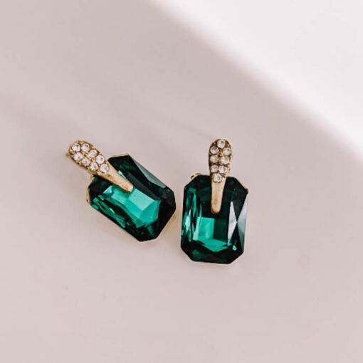 Emerald Green and Gold Stud Earrings