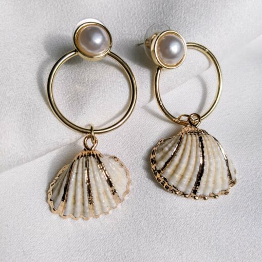Gold & Pearl Shell Drop Earrings