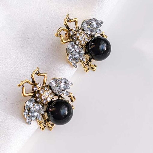 Black Pearl Bee Earrings