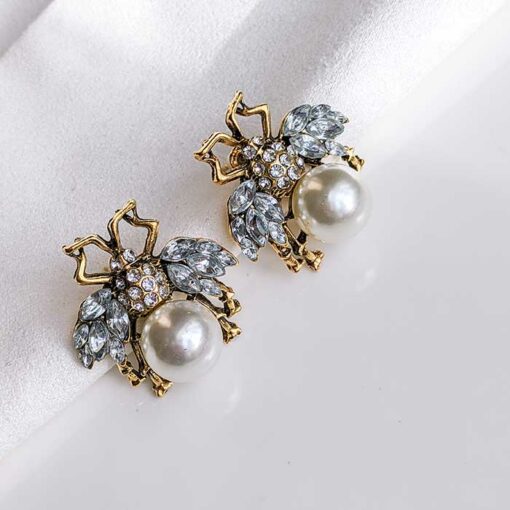 White Pearl Bee Earrings
