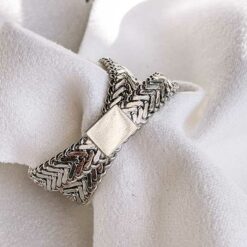Silver Double Chain Ring - White Gold Plated