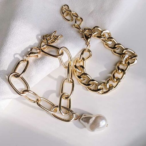 Baroque Pearl Chain Bracelet Set