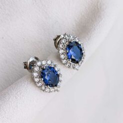 Gold Plated Sapphire Victorian Stud Earrings