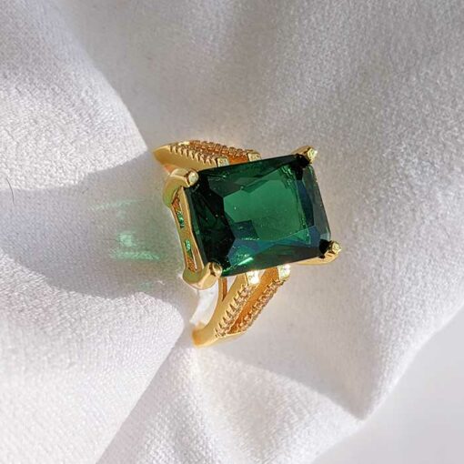 18K Gold Plated Emerald Green Ring
