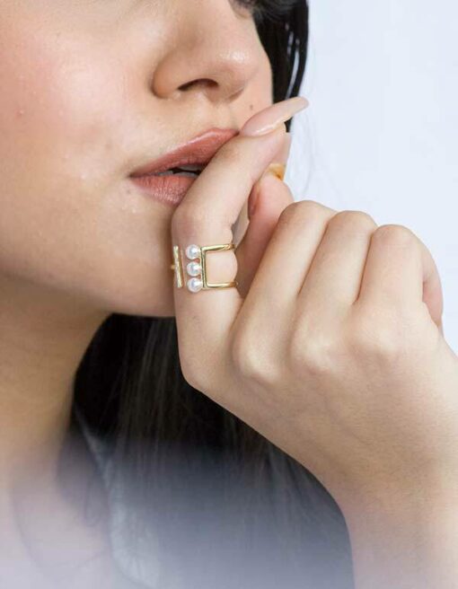 Gold Plated Triple Pearl Open Ring