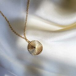 Gold Sun Disc Necklace (18K Gold Plated,Tarnish Free)