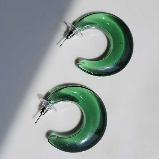 Sterling Silver (925) Green Crescent Hoop Earrings