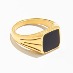 Black Signet Ring (18K Gold Plated, Tarnish Free)