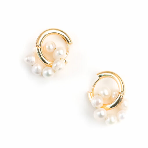 Freshwater Pearl Huggies, 14K Gold Plated Earrings