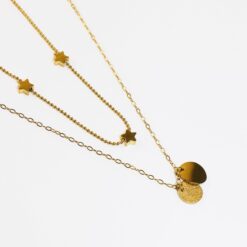 Double Layer Coin and Stars Necklace (18K Gold Plated, Tarnish-Free)