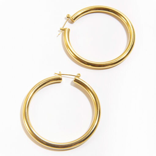Gold Round Tube Hoop Earrings, XL