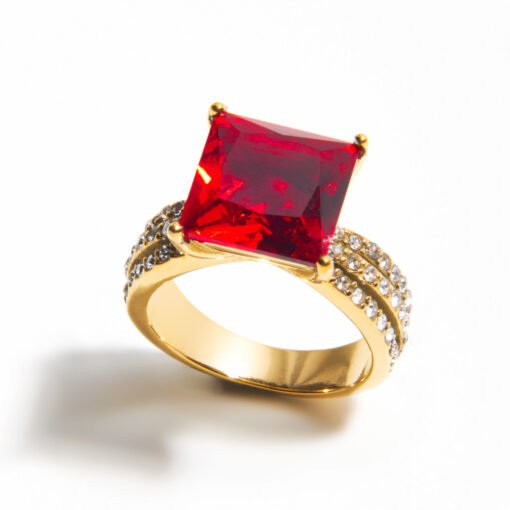 Gold and Ruby Cubic Zircon Ring (18K Gold Plated, Tarnish-Free)
