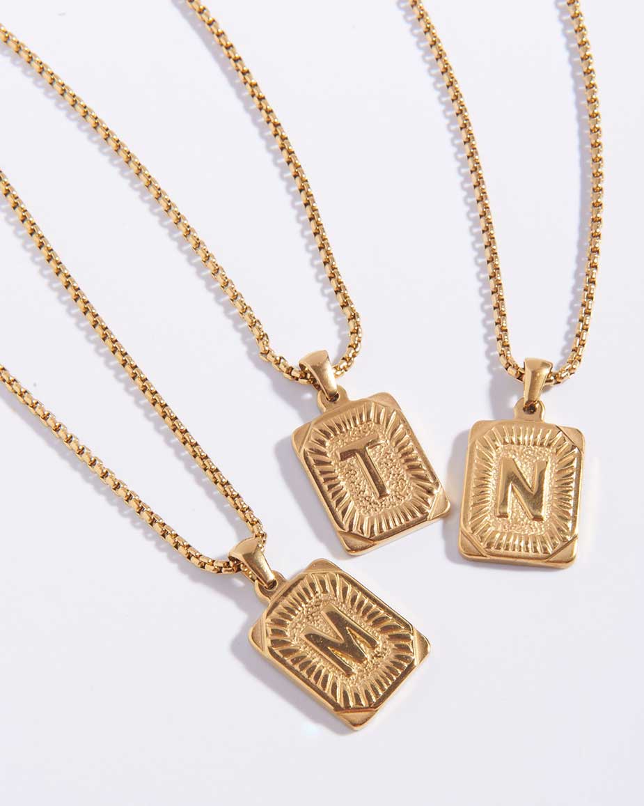 14K Gold Plated Layered Square Initial Letter Pendant Twist Rope Chain –  kissyanjewelry
