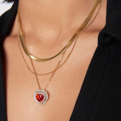 Ruby Heart Necklace (18K Gold Plated, Tarnish-Free)