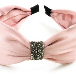 Silk Satin Pink Rhinestone Knotted Wide Headband