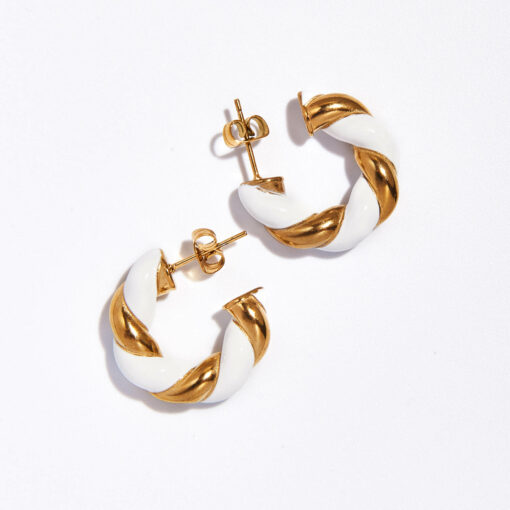 White & Gold Twist Earrings (18K Gold Plated, Tarnish-Free)