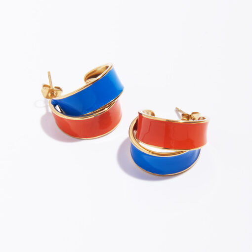 Orange Blue Half Hoop Earrings (14K Gold Plated, Tarnish-Free)