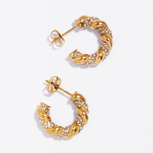 Twisted Diamond Earrings (18K Gold Plated, Tarnish-Free)
