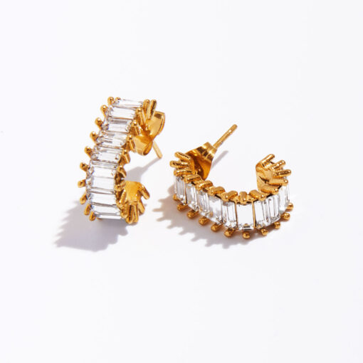 Zircon Baguette Earrings (18K Gold Plated, Tarnish-Free)