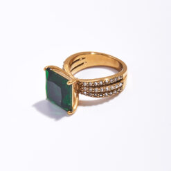 Gold and Emerald Cubic Zircon Ring (18K Gold Plated, Tarnish-Free)