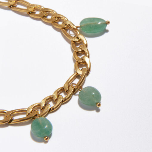 Green Stone Chain Bracelet (18K Gold Plated, Tarnish-Free)