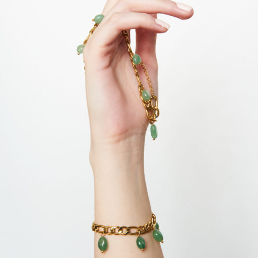 Green Stone Chain Bracelet (18K Gold Plated, Tarnish-Free)