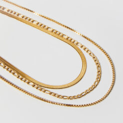 Figaro Triple Chain Necklace (18K Gold Plated, Tarnish-Free)