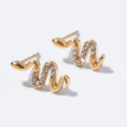Snake Stud White Earrings (18K Gold Plated, Tarnish-Free)