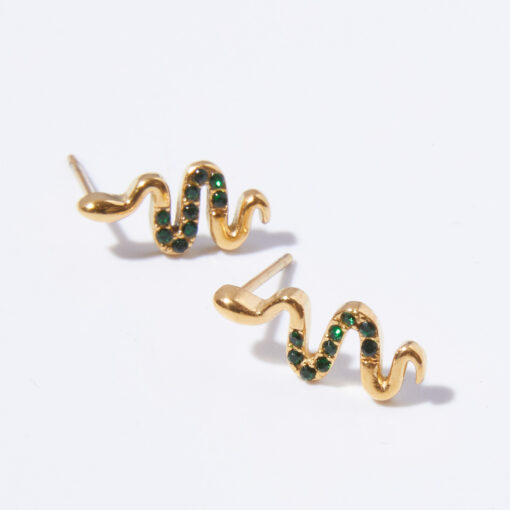 Snake Stud Green Earrings