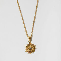 Evil Eye Disc Necklace (18K Gold Plated, Tarnish-Free)